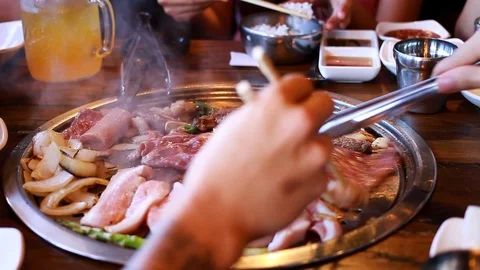 KOREAN BBQ RAW MEET 動画素材 91632067