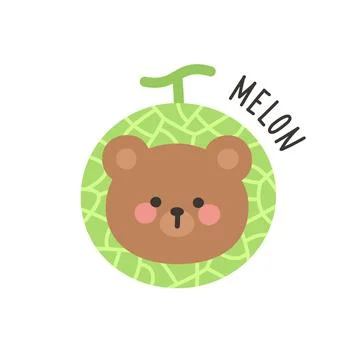 Korean Bear Head Sticker in Melon Costume Stock Illustration