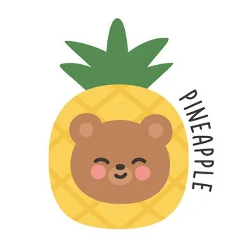 Korean Bear Head Sticker in Pineapple Costume 스톡 일러스트