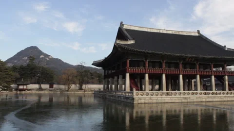 Korean Buddhist Monastery with Ornate Statue and Cultural Heritage Stock-Footage 333705469
