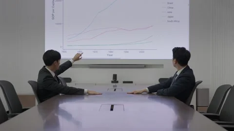 Korean Businessman Pointing at Screen During Team Presentation 스톡 동영상 338049828