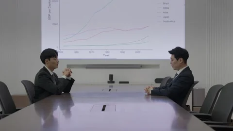 Korean Businessman Presenting Line Chart at Conference Table 스톡 동영상 338041811