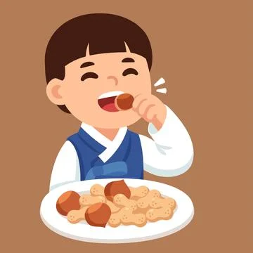 Korean child cracking nuts on Daeboreum Ilustração Stock
