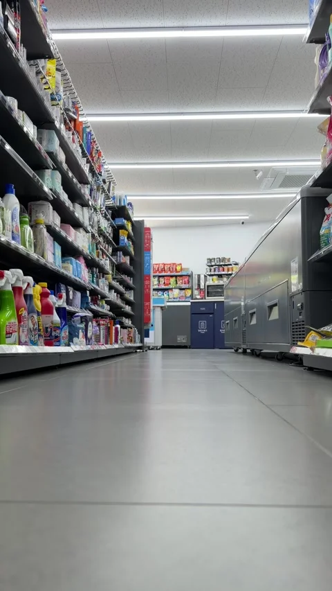 Korean Convenience Store Interior With Product Aisles and Refrigerated Cases Stock Footage 339908326