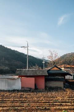 Korean countryside village winter scenery Stock Photos