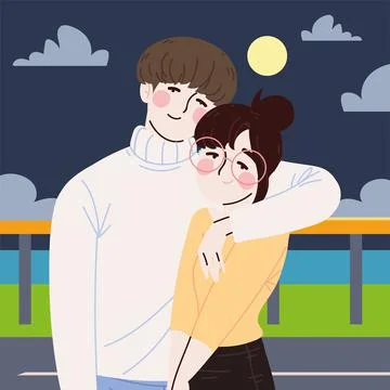 Korean couple in the night Ilustração Stock