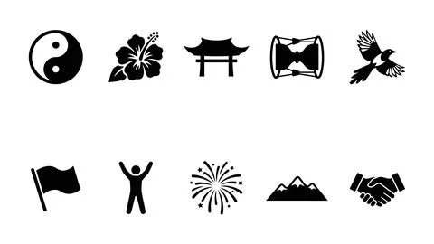 Korean culture icon set. vector collection of traditional korean symbols an.. Stock Illustration