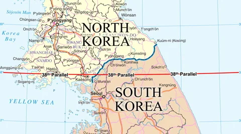 KOREAN DEMILITARIZED ZONE (moving map) Stock Footage 950961