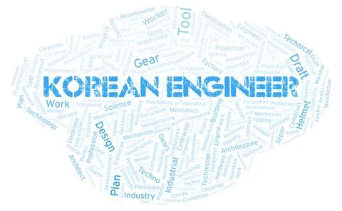 Korean Engineer typography word cloud create with the text only Stock Illustration