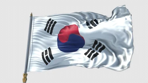 Korean Flag on a flagpole Waving on Transparent Alpha Background Stock Footage 292305372