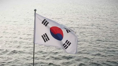 Korean Flag flying over river Stock Footage 119704097