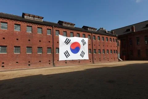 Korean Flag in front of the building Stock Photos