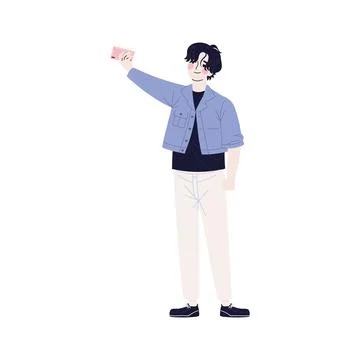 Korean guy using phone Stock Illustration