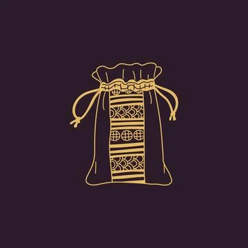Korean lucky bag decorated with pattern outline vector icon, traditional As.. Stock Illustration