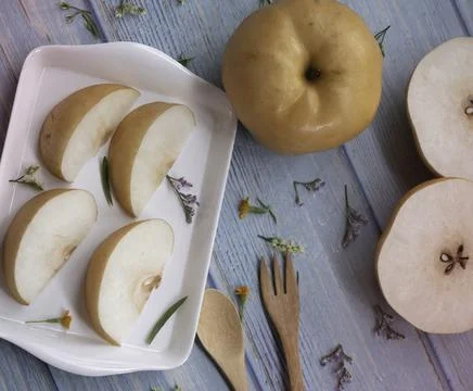 Korean pear put on background Stock Photos