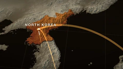 Korean Peninsula 3D elevation relief map with north korea highlighted in red 스톡 동영상 344010651