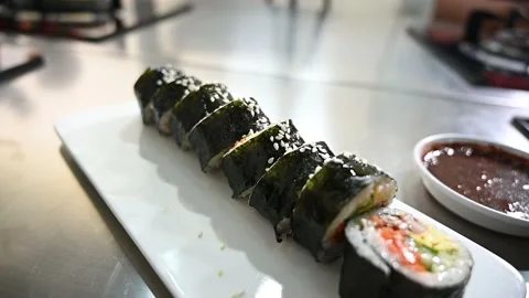 Korean roll Gimbap (kimbap) Stock Footage 227634677