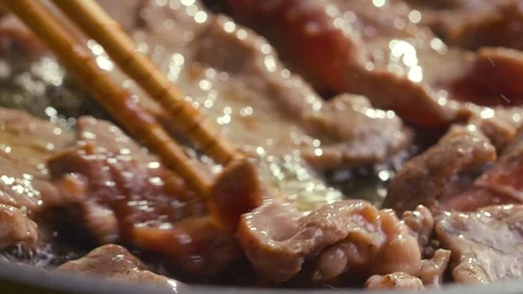 Korean style BBQ in restaurant. Stock Footage 121744845