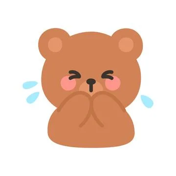 Korean Style Bear Emoji Embarrassed Expression with Covered Mouth and Surro.. Stock Illustration