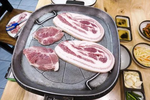 Korean style grill with side dish Stock Photos