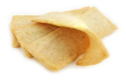 Korean Thin Fish cake, square shaped on white background.  Stock Photos