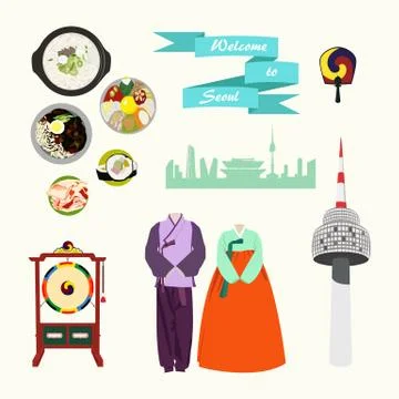 Korean traditional elements vector set Stock Illustration