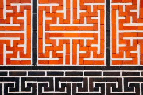 Korean traditional pattern brick wall Stock Photos