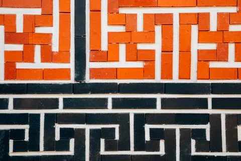 Korean traditional pattern brick wall Stock Photos
