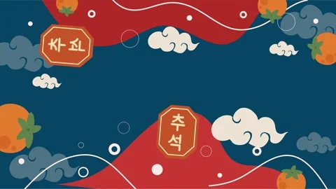 Korean typography with moon clouds and persimmons for Chuseok Stock Footage 316542125