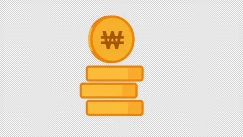 Korean Won Coin Stack Stock Footage 345613356