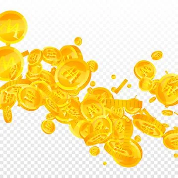 Korean won coins falling. Ecstatic scattered WON coins. Korea money. Fair Stock Illustration