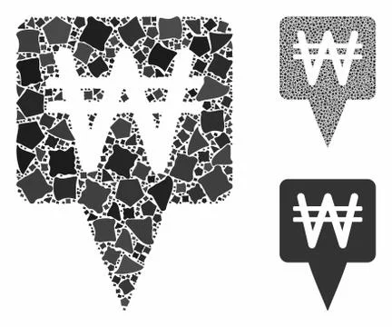 Korean Won map pointer Composition Icon of Bumpy Parts Illustrazione stock