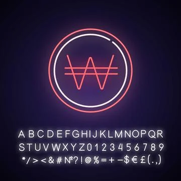 Korean won neon light icon Stock Illustration