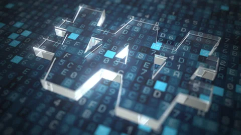 Korean won symbol on a blue computer screen background. Fintech or modern Stock Footage 147055451
