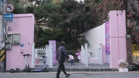 Koreans and foreigners walking around Hondae on Halloween during Covid-19 Stock Footage 164420064