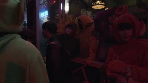 Koreans and foreigners walking around Itaewon on Halloween during Covid-19 Stock Footage 165152815