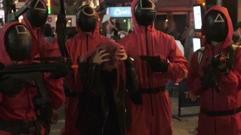 Koreans and foreigners walking around Itaewon on Halloween during Covid-19 Stock Footage 165154997