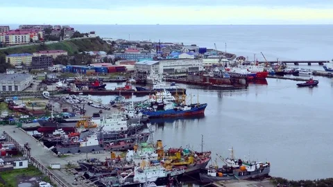 Korsakov, Sakhalin, the port city Stock Footage