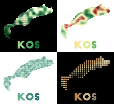 Kos map. Collection of map of Kos in dotted style. Borders of the island fi.. 库存插图