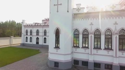 Kosava, Belarus. Aerial view of Kosava Castle. Puslowski Palace Castle. 스톡 동영상 144829287