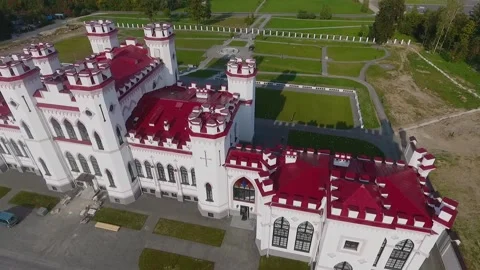 Kosava, Belarus. Aerial view of Kosava Castle. Puslowski Palace Castle. Stock Footage 144829295