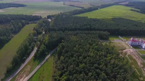 Kosava, Belarus. Aerial view of Kosava Castle. Puslowski Palace Castle. Stock-Footage 144829351