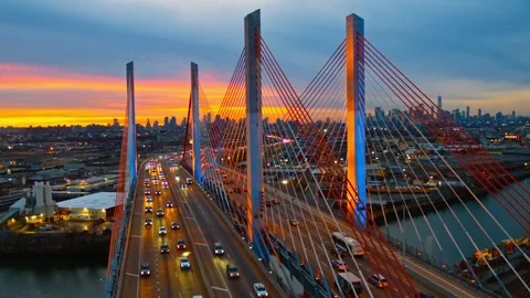 Kosciuszko Cable Stayed Bridge Night Traffic Video stock 334441874