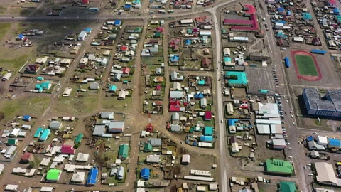 Kosh agach town from above surrounded by steppes, Altai, Russia, Siberia Stock Footage 222015446