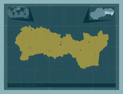 Kosicky, Slovakia. Solid color shape. Locations of major cities of the region イラスト素材