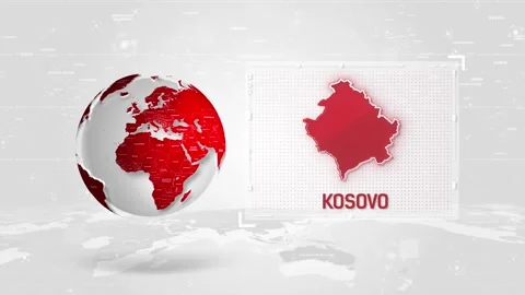 Kosovo 4K Tech Map Beside Globe On White Background. Stock Footage 340465758