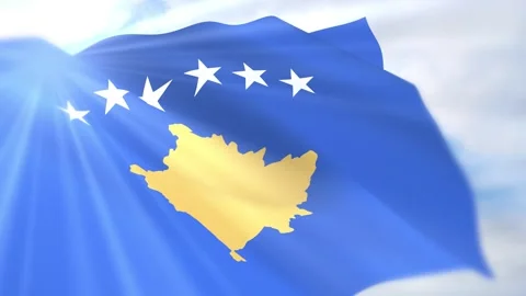 Kosovo Flag Seamless Loop 4k 60fps on Sky Background Stock Footage 340625806