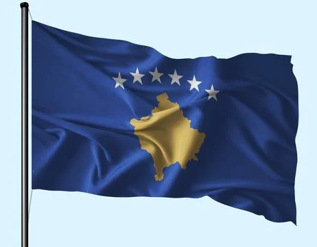 Kosovo Flag Wind Waving With Pole Stock Illustration