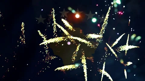 Kosovo map silhouette surrounded by bright festive firework explosions in t.. Видео 343691020