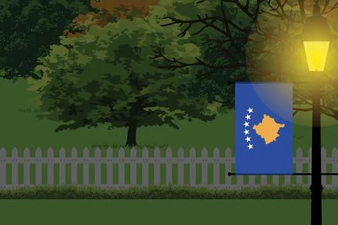 Kosovo Night Trees Lamp Vector Illustration Stock Illustration